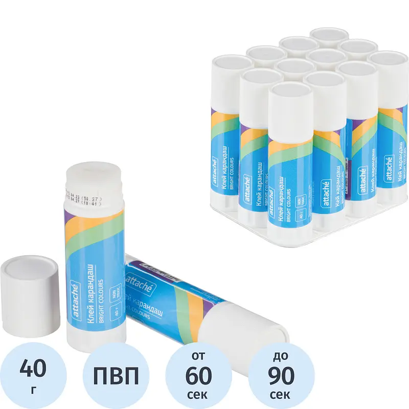 

Клей-карандаш Attache Bright Colours 40 г