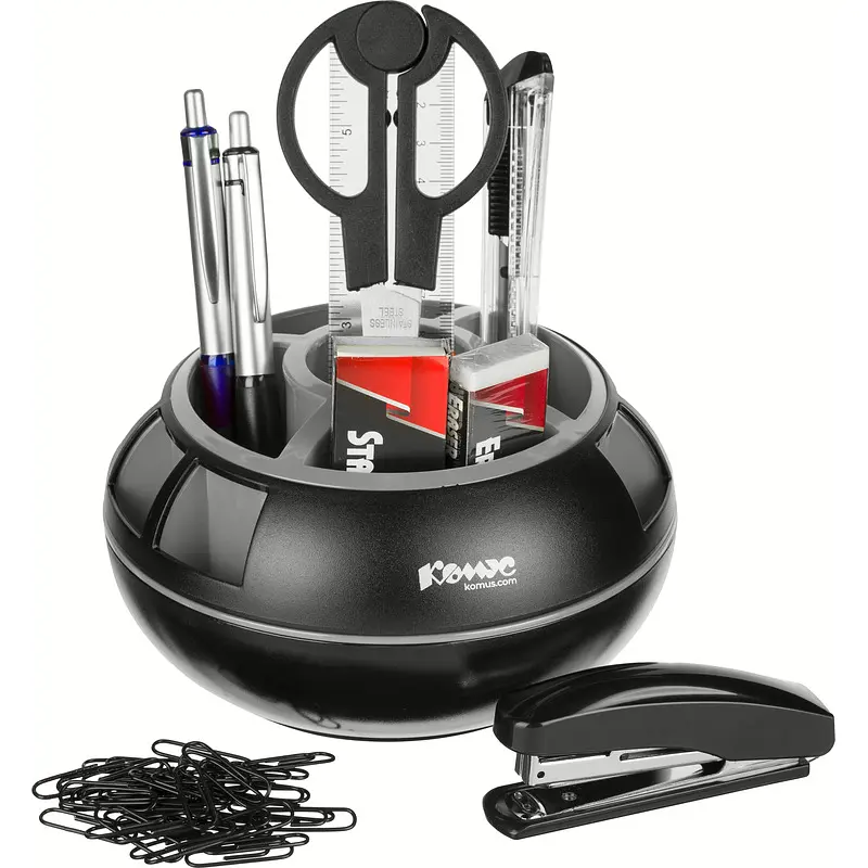 

Набор канцелярский Комус пластиковый 10 предметов черно-серый вращающийся, Комбинированный