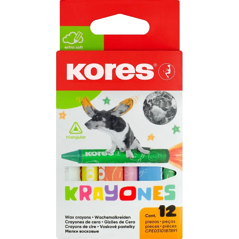 

Мелки восковые Kores Krayones трехгранные 12 цветов