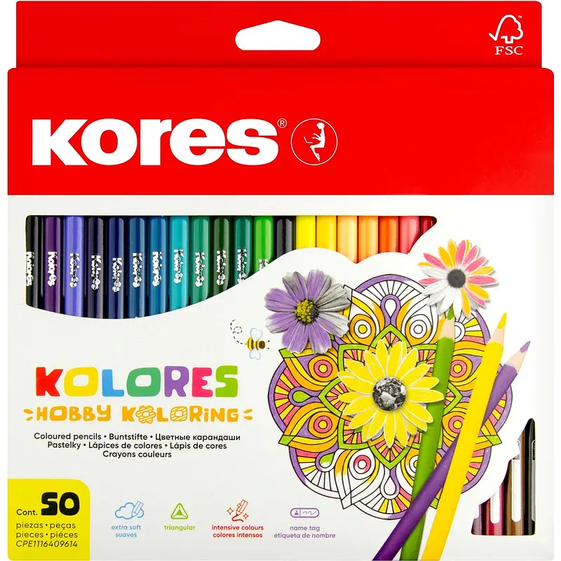 

Карандаши цветные Kores Kolores 50 карандашей 50 цветов трехгранные (93350)