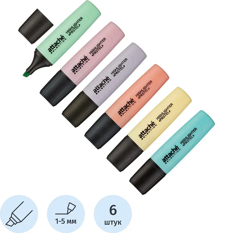 

Набор текстовыделителей Attache Selection Pastel 1-5 мм 6 цветов