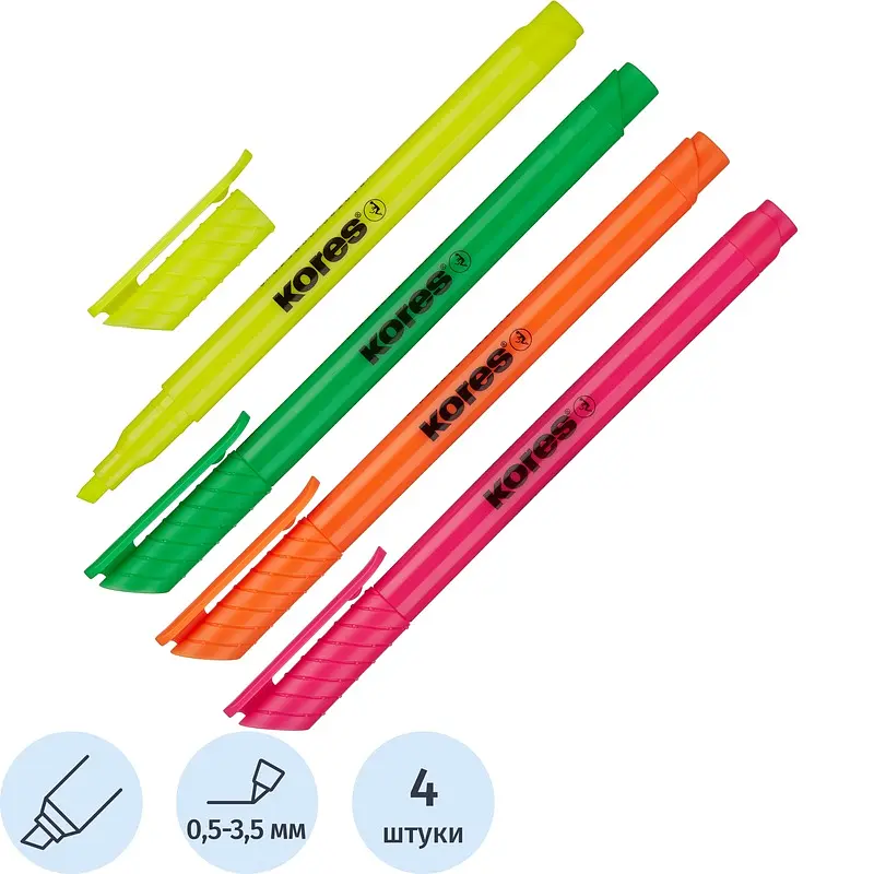 

Набор текстовыделителей Kores (толщина линии 0.5-3.5 мм, 4 цвета)