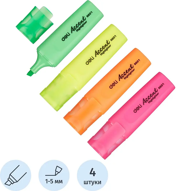 

Набор текстовыделителей Deli ES622 Delight (толщина линии 1-5 мм, 4 цвета)