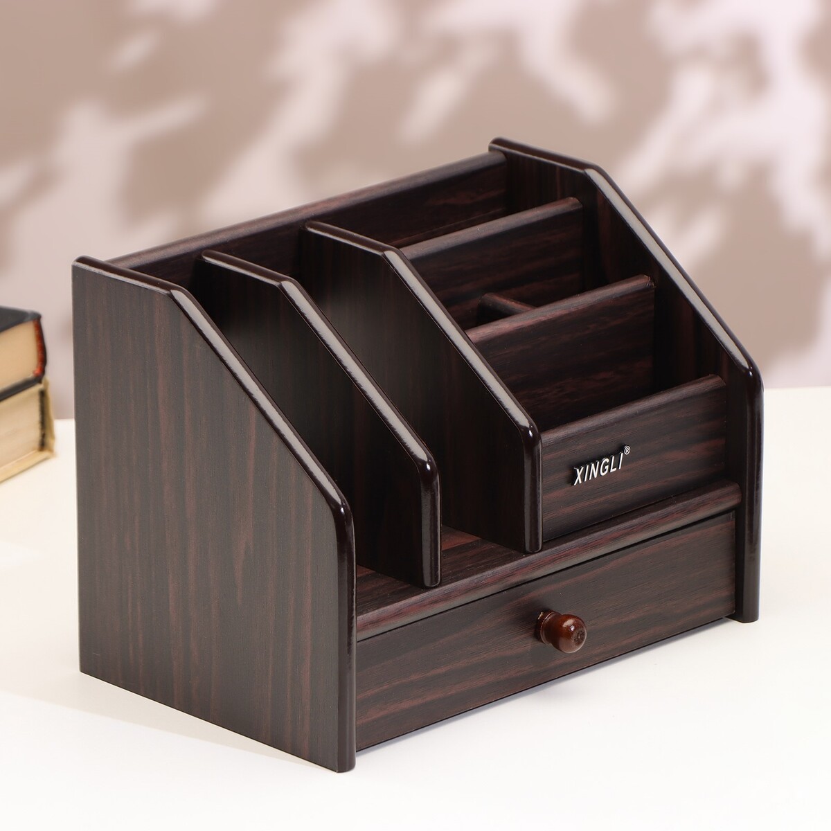 

Органайзер 6 секций, ящик, дерево в полоску, 22×15×16 см, Коричневый