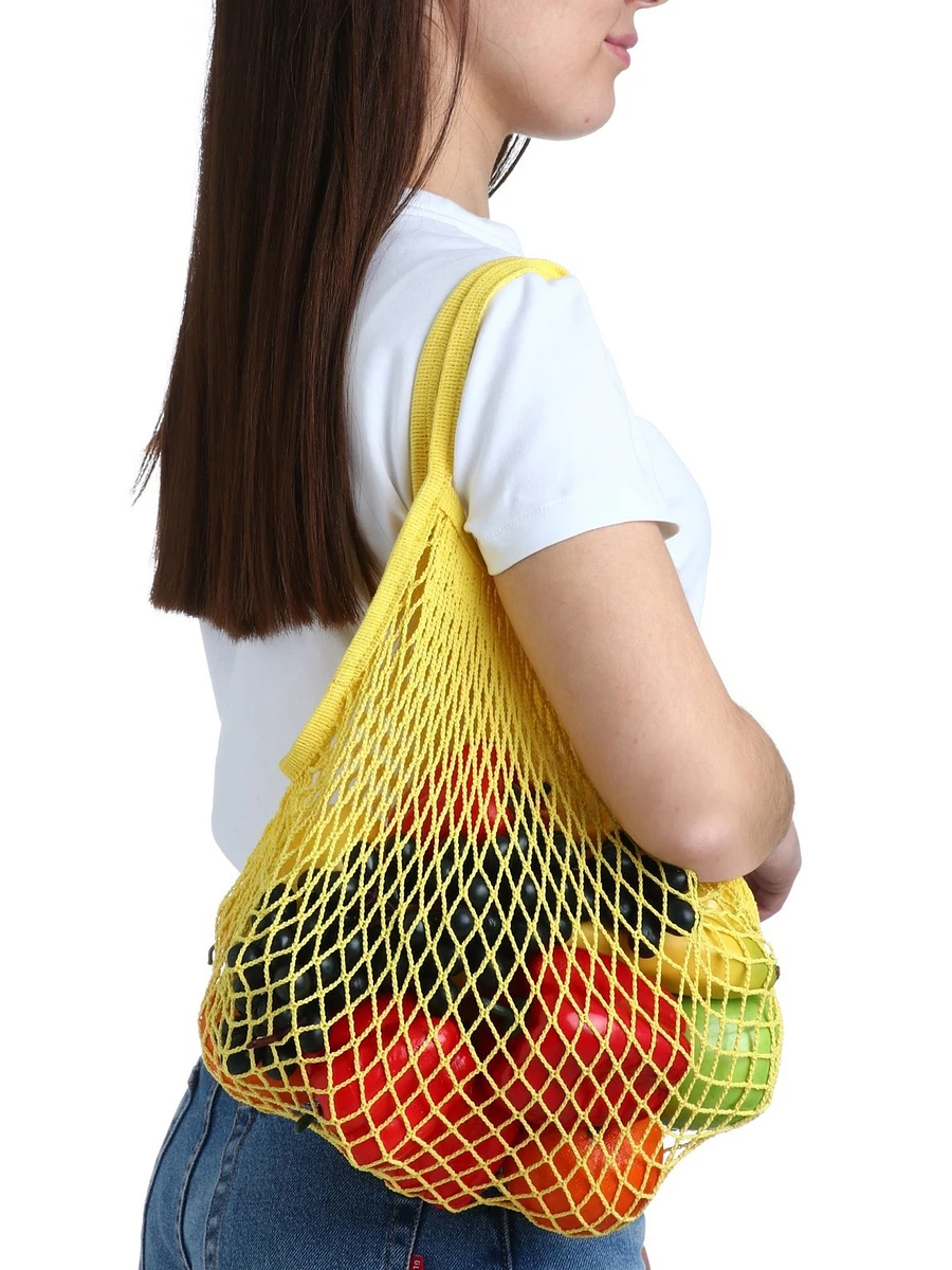 

Сумка - авоська плетеная, ручка 12 см, клетка 1.5 см, желтая, Желтый