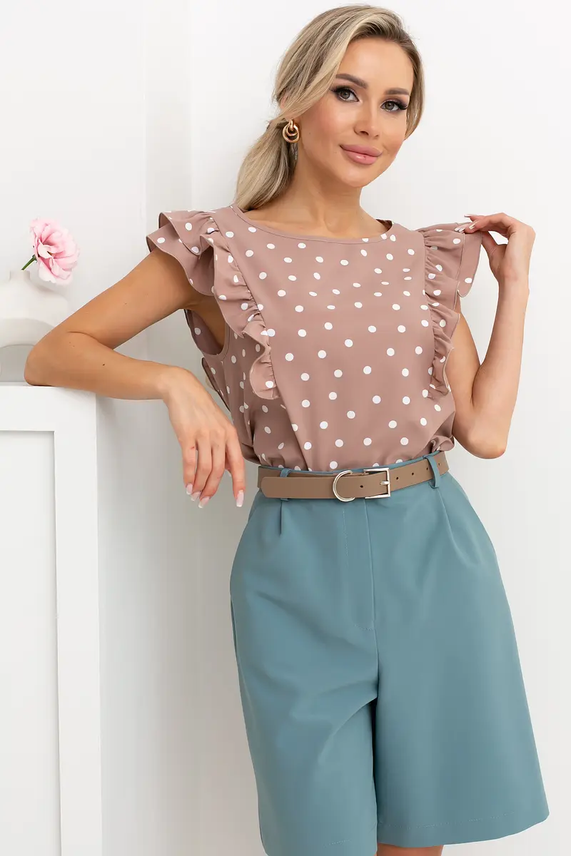 

Блузка, Бежевый;бежевый/горох