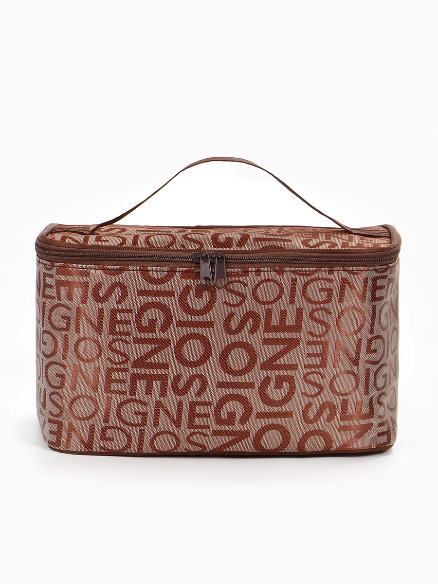 

Косметичка-сундучок на молнии, на подкладке, с ручкой, зеркалом, с буквами, коричневая, Коричневый