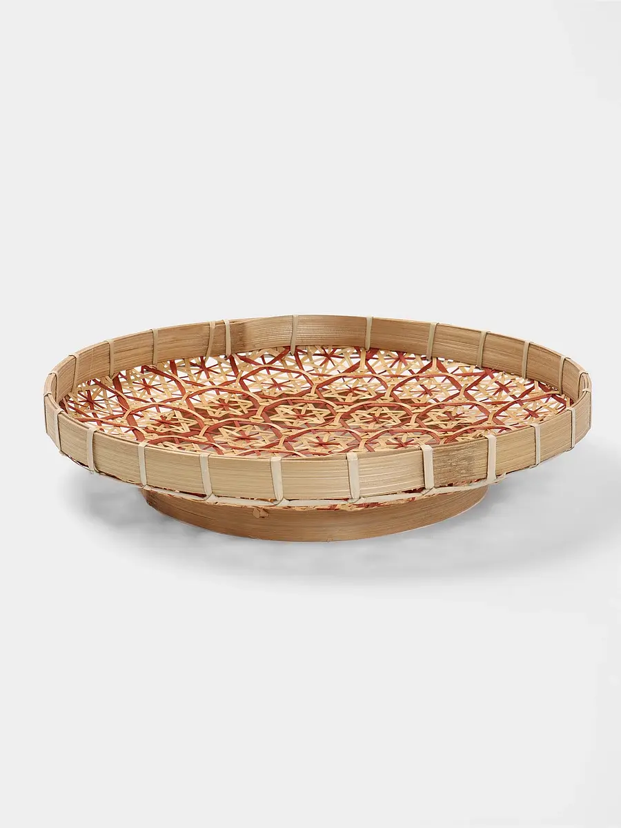 

Корзинка плетеная, 30×30×6 см, бамбук, Бежевый;красный