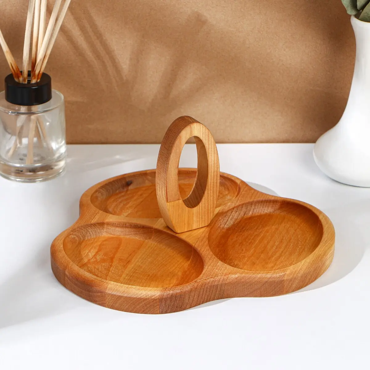 

Менажница деревянная adelica, 3 секции, с ручкой, 22×1,8 см, массив березы, Бежевый