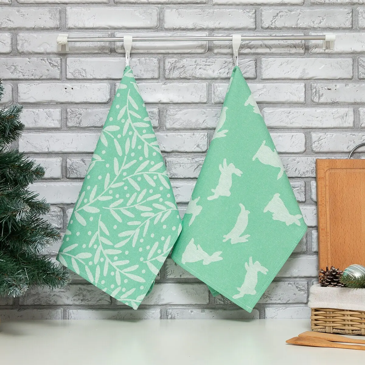 

Набор полотенец, Белый;зеленый