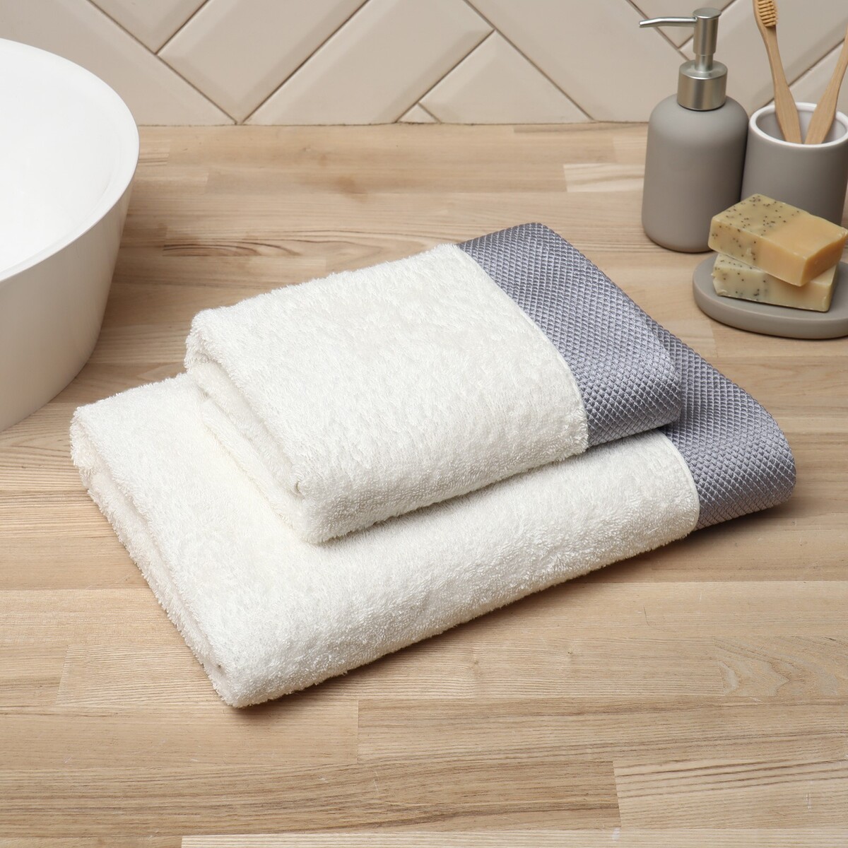 

Полотенце махровое, Серый;белый