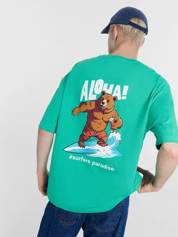 Футболка мужская в зеленом цвете с печат