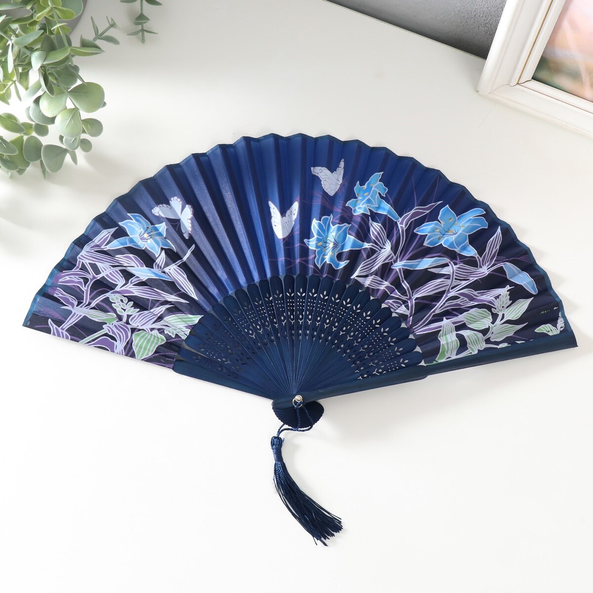 

Веер складной h=21 см, Синий