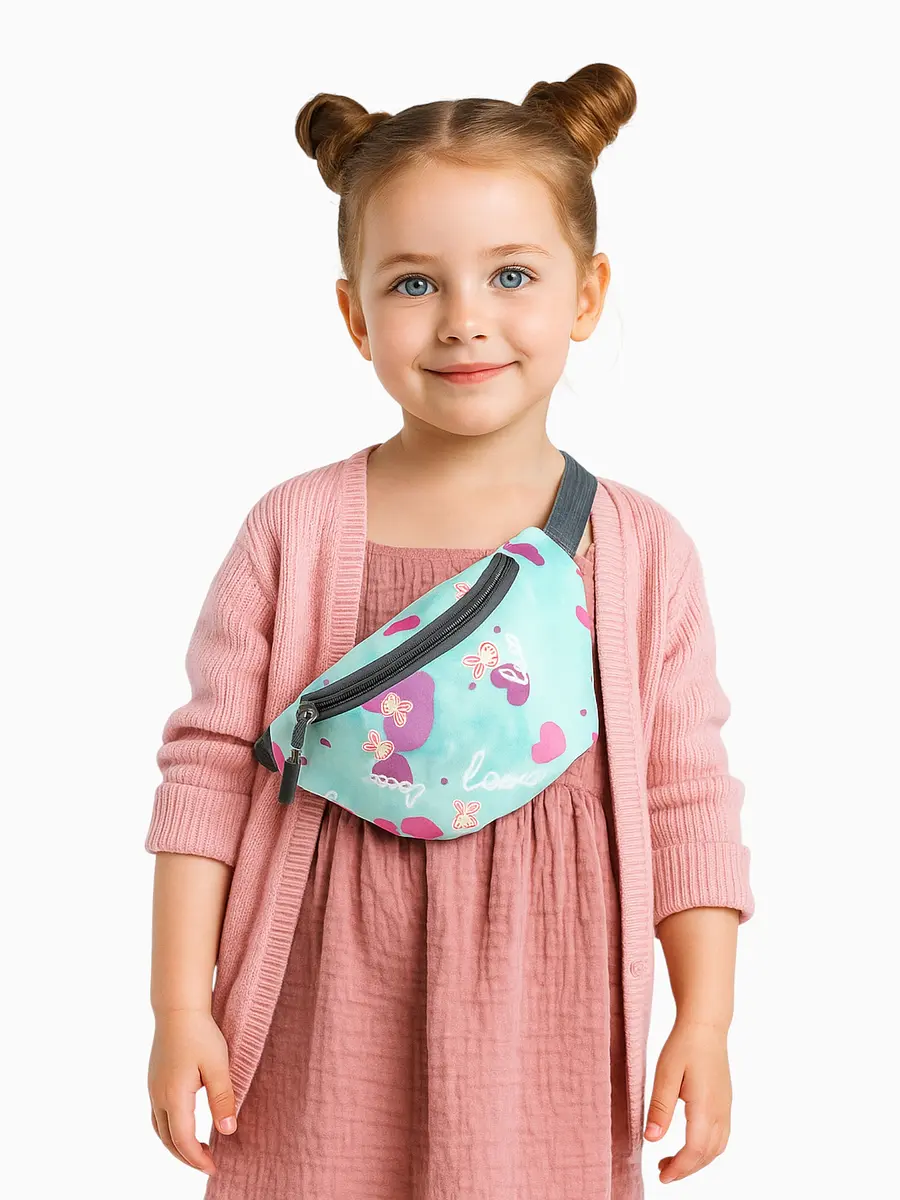 

Сумка поясная детская для девочки на молнии, голубая, Голубой