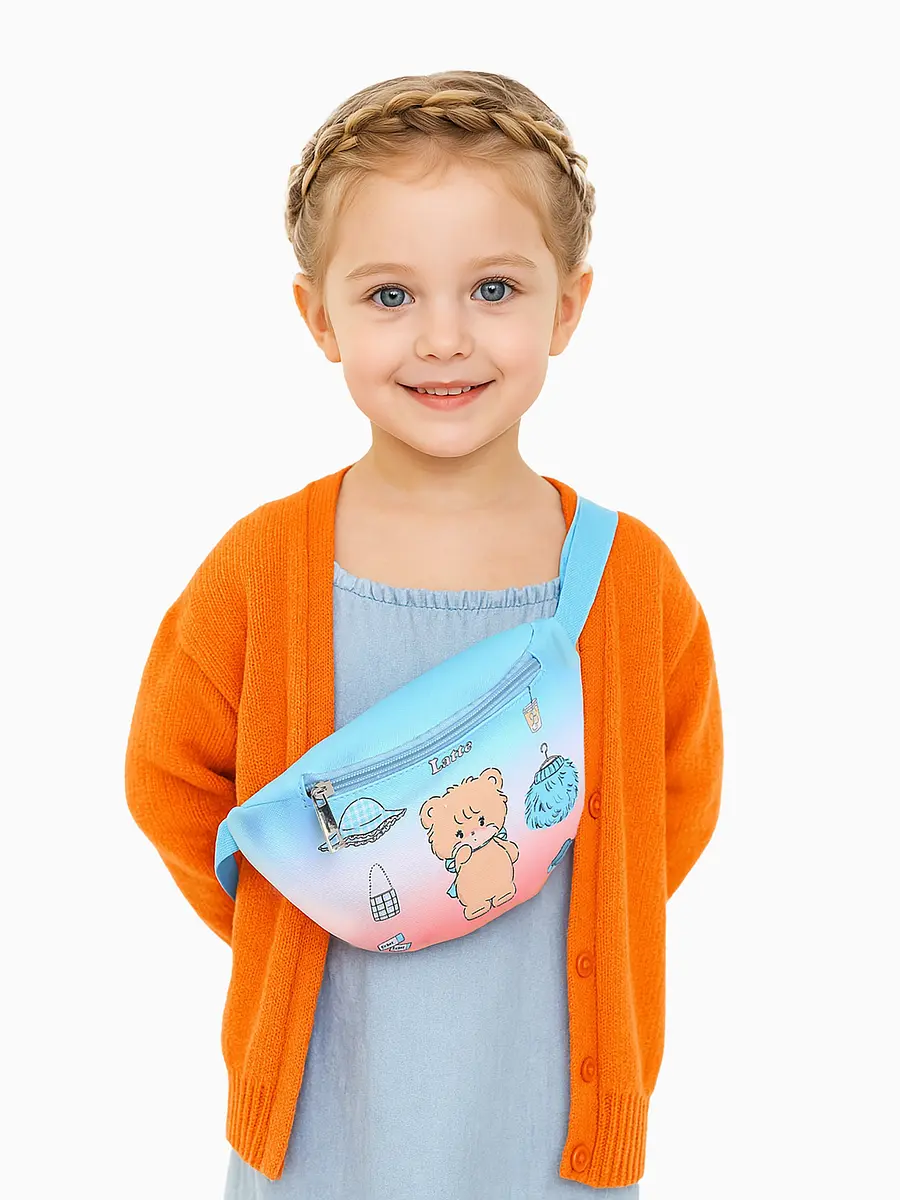 

Сумка поясная детская для девочки на молнии, голубая, розовая, Голубой