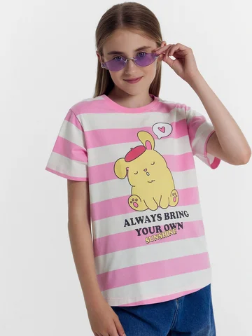 Футболка для девочек в бело-розовую поло