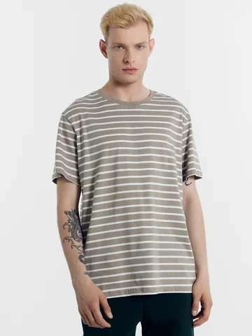 Футболка мужская кофейно-бежевая в белую