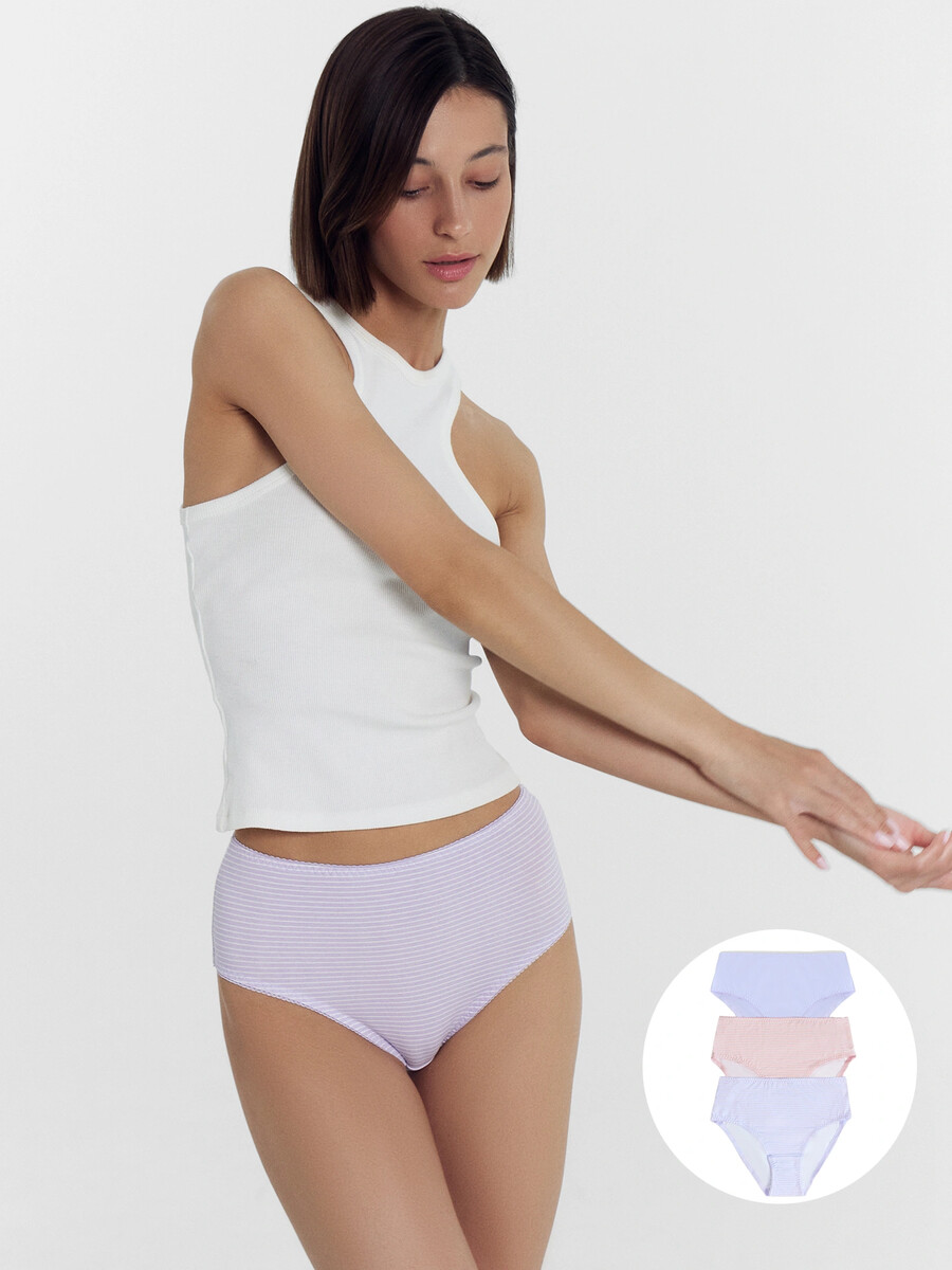 

Трусы женские макси мультипак (3 шт.), Разноцветный;лавандовая полоска