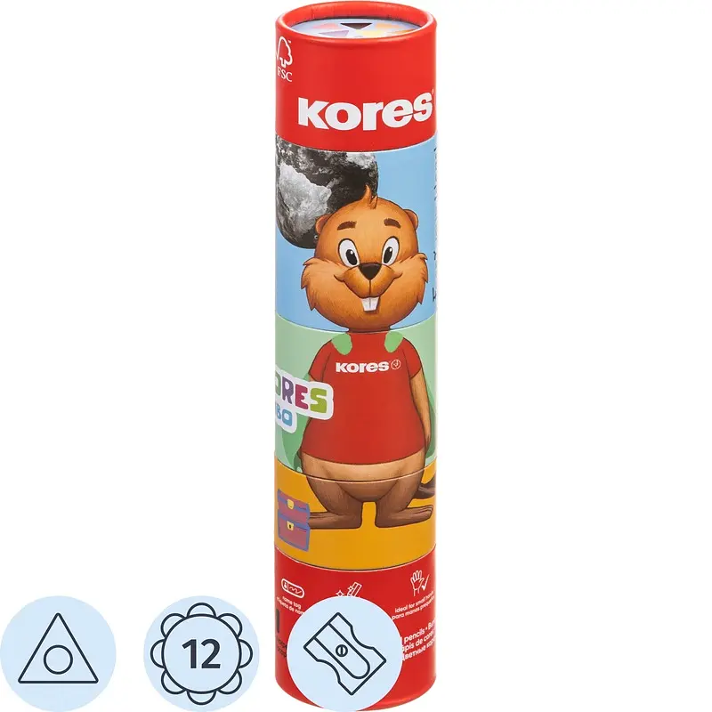 

Карандаши цветные Kores Jumbo 12 карандашей 12 цветов трехгранные (утолщенные)