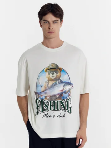 Футболка мужская светло-молочная с печат