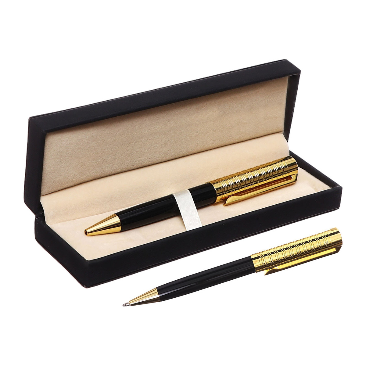 

Ручка подарочная шариковая, в футляре кожзам, поворотная, винтаж, корпус золото, Золотистый;черный