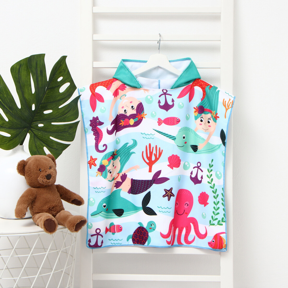 

Полотенце пончо, Разноцветный;бирюзовый;розовый