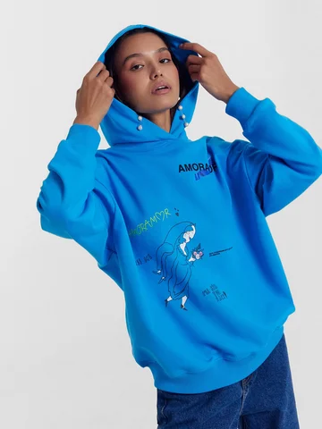 Худи женское в лазурном цвете с печатью
