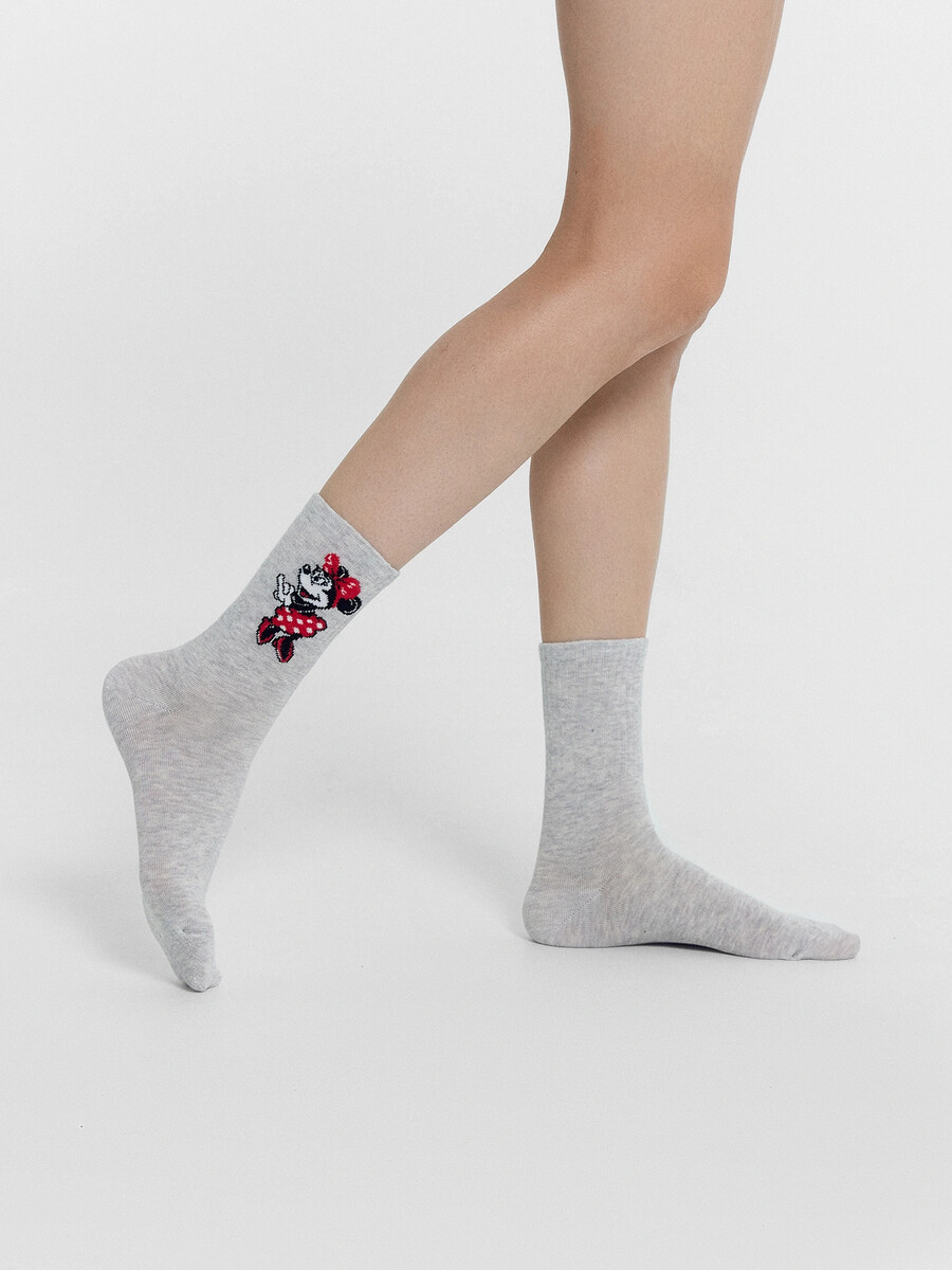 

Носки женские светло-серые с рисунком в виде минни маус, Серый;св.серый меланж