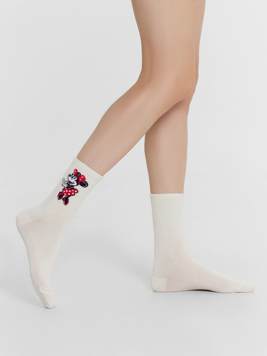 

Носки женские молочные с рисунком в виде минни маус, Бежевый;молочный
