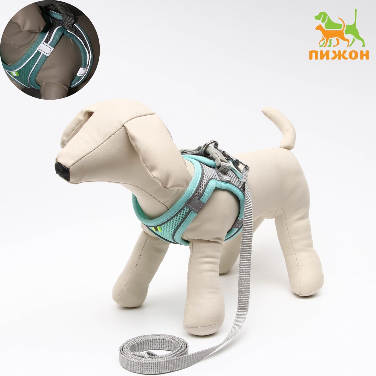 

Шлейка с поводком, размер s, ош 33-36 см, ог 35-40 см, поводок150×1.5 см, ош 33-36 см, ог 35-40 см, быстросъемная, мягкая, бирюзовая, Бирюзовый;серый