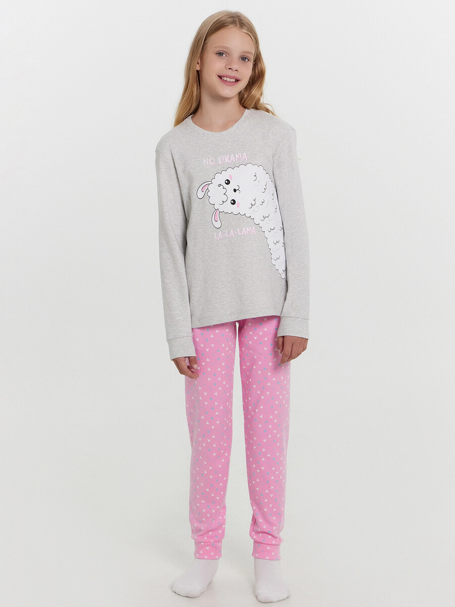

Комплект для девочек (джемпер, брюки), Розовый;серый;серый меланж 4306-а +треугольники на розовом