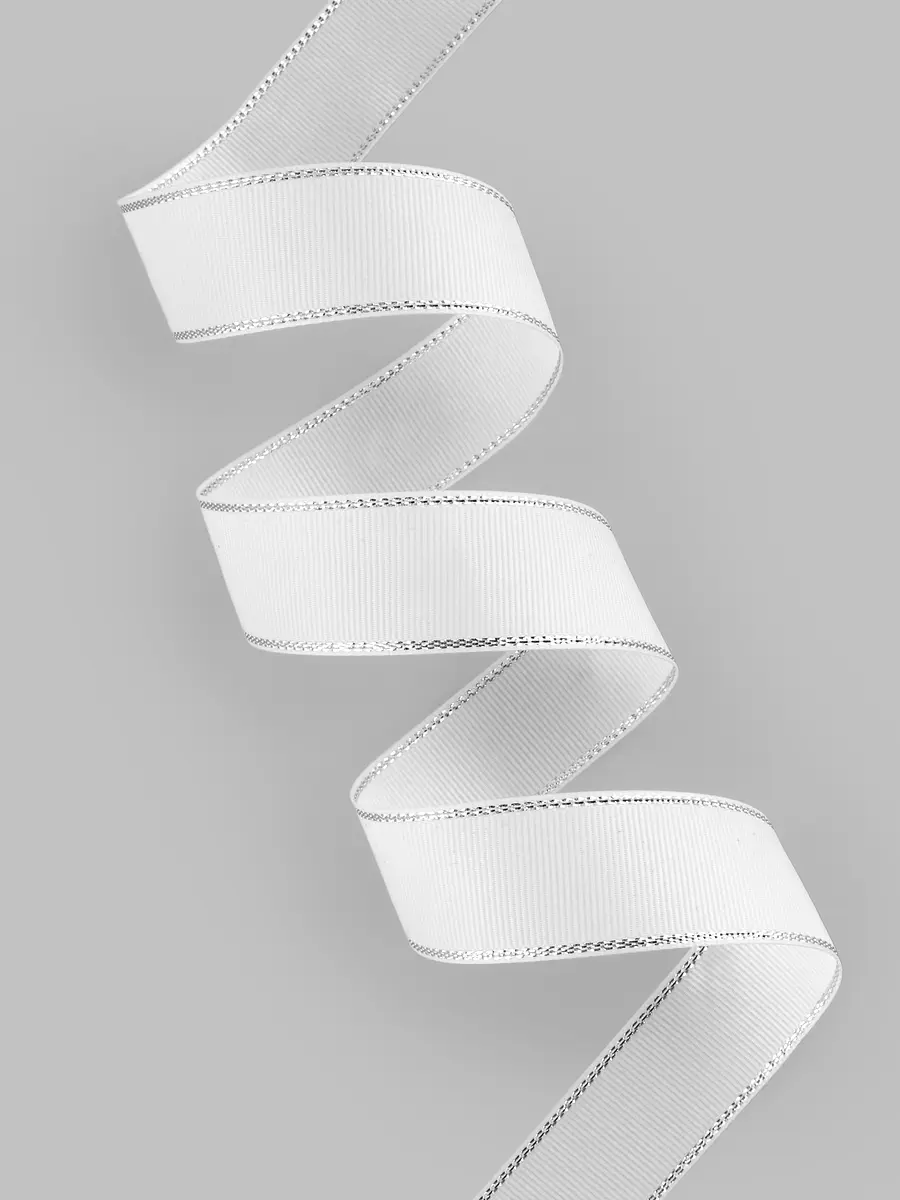 

Лента репсовая, с серебряным люрексом, 25 мм, 23±1 м, белая №001, Белый