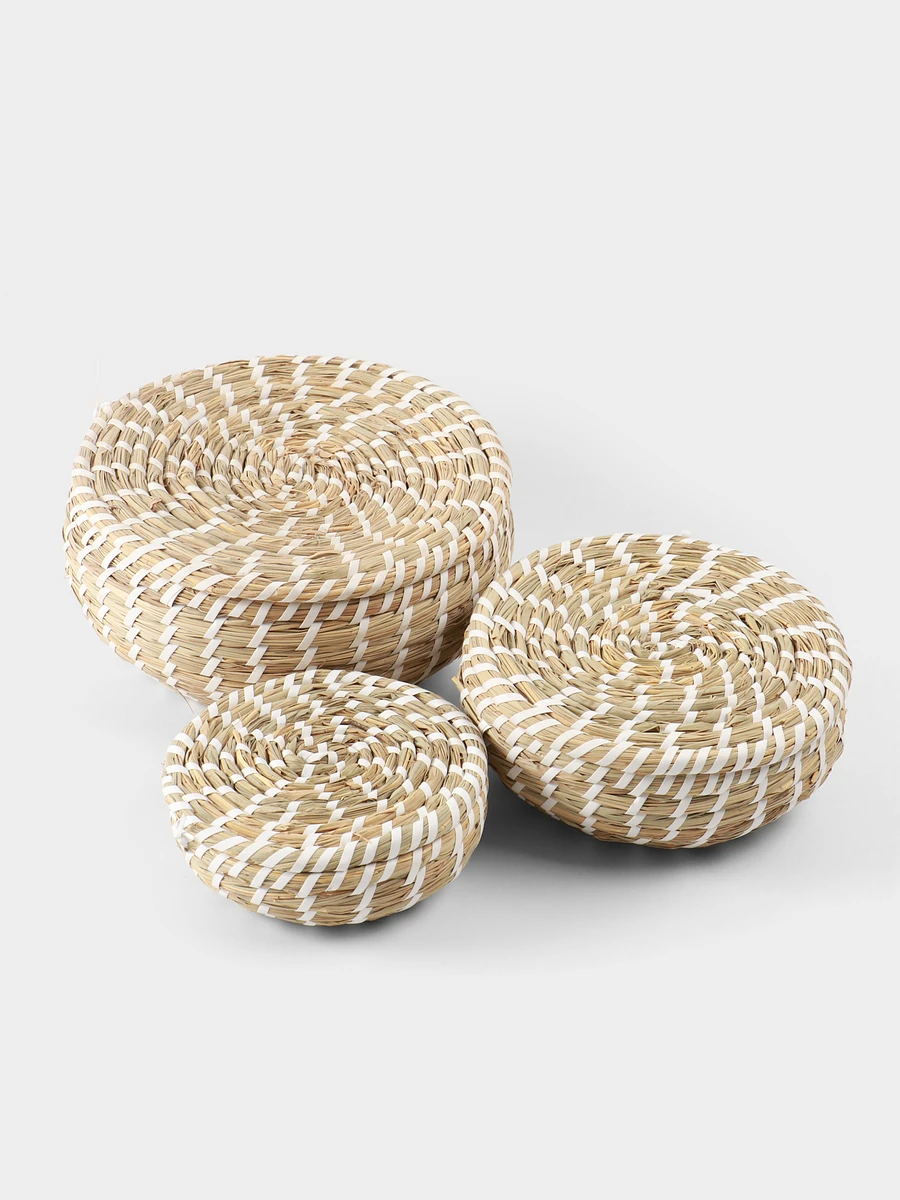 

Набор плетеных корзинок с крышкой, 3 шт., 25×20×16 см, Бежевый;белый