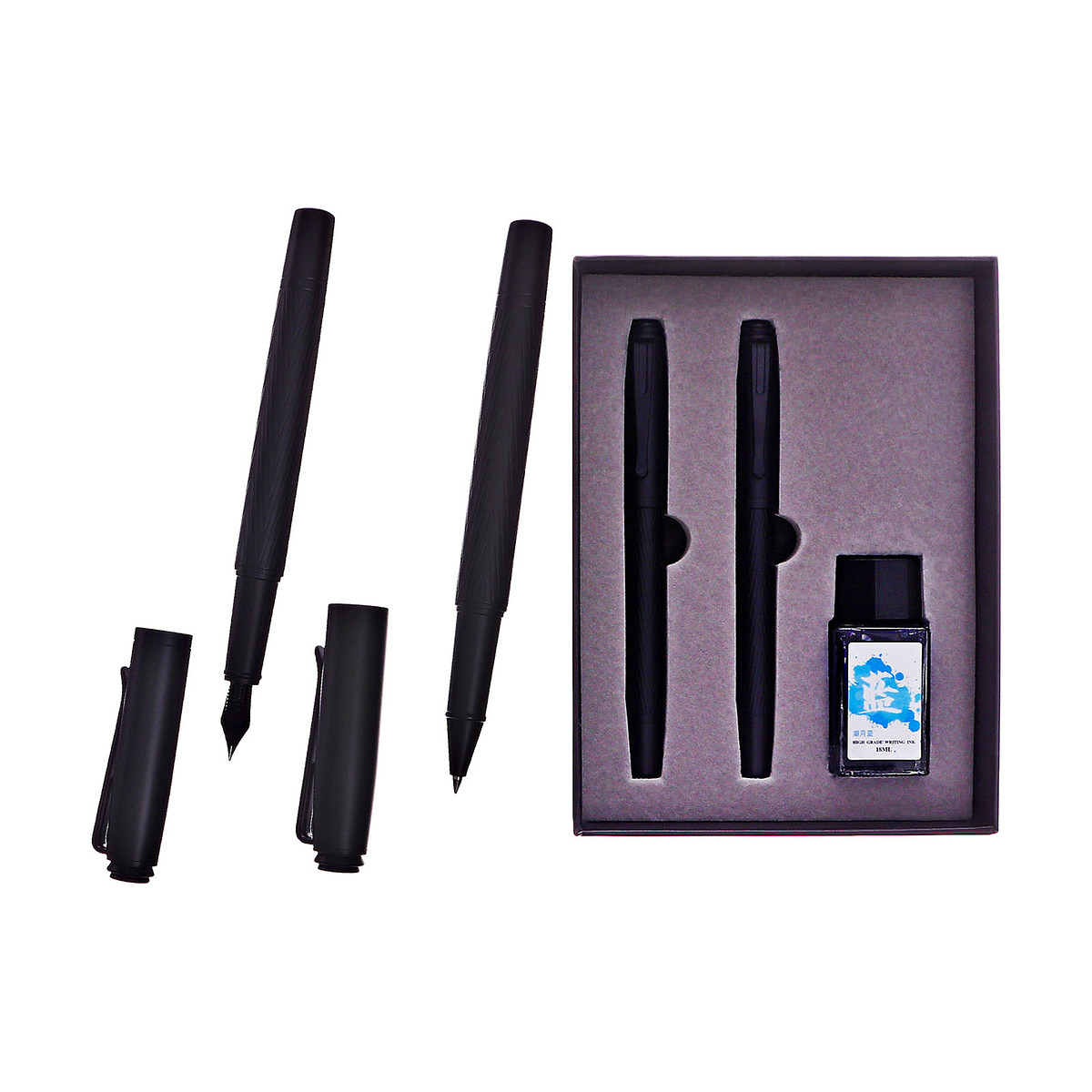 

Ручки подарочные 2 штуки в подарочной коробке, роллер и перьевая, с чернилами 18 мл