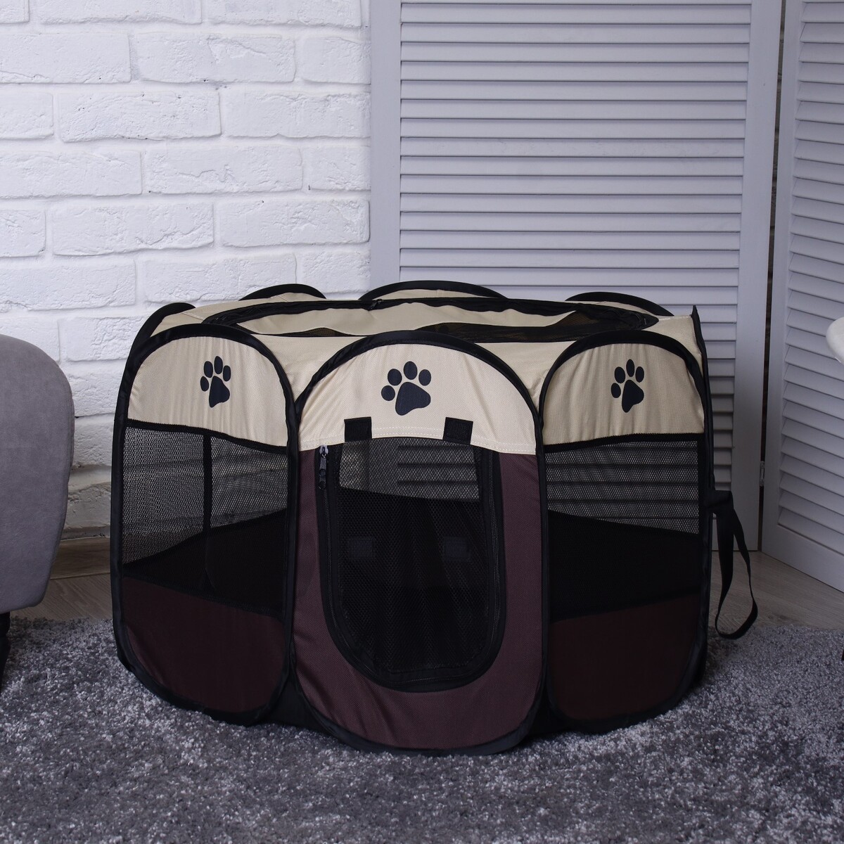 

Вольер для животных, тентовый, 68×45 см, 8 стенок, текстиль, пластик, коричневый