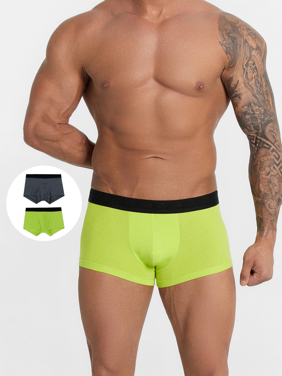 

Трусы боксеры мужские в наборе, 2 шт., Разноцветный;зеленый лайм +серый меланж 4348-f