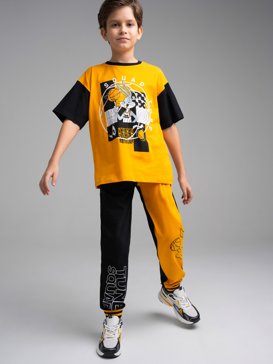 

Комплект трикотажный фуфайка футболка брюки, Разноцветный;оранжевый;черный