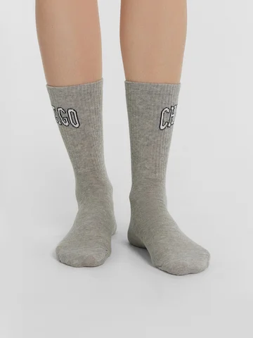Носки женские серые длинные с надписью