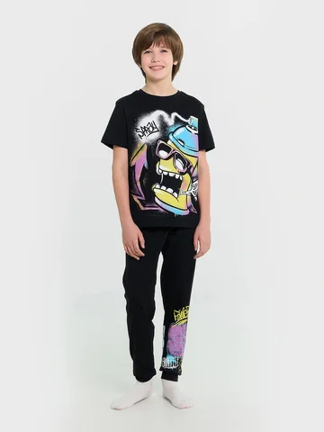 Пижама для мальчиков черная с принтом