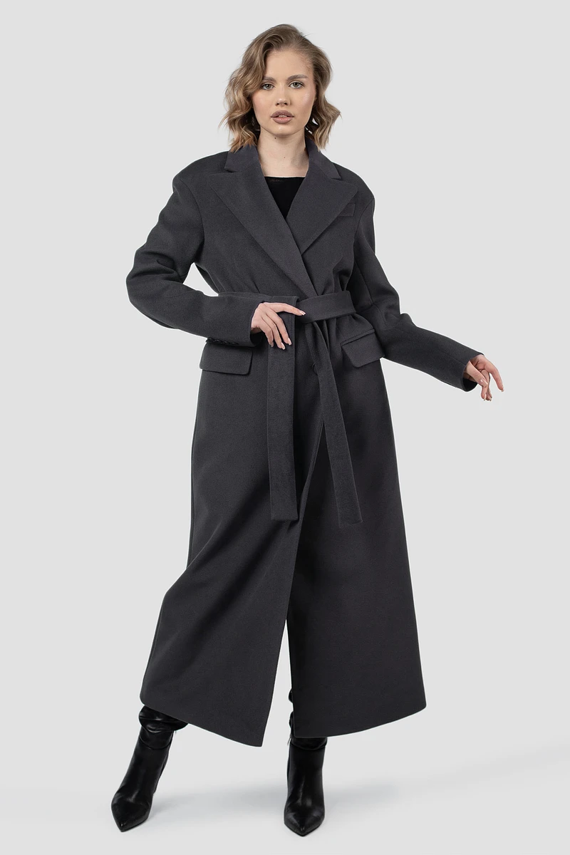 

Пальто пояс, Серый;темно-серый