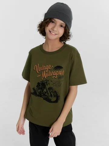 Футболка для мальчиков зеленая с принтом