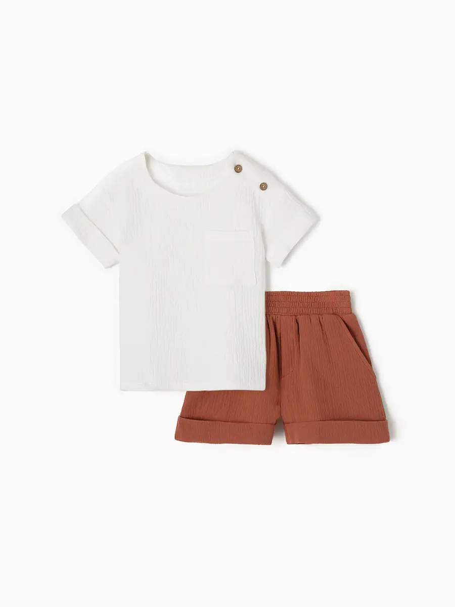 

Костюм рубашка шорты, Белый;коричневый