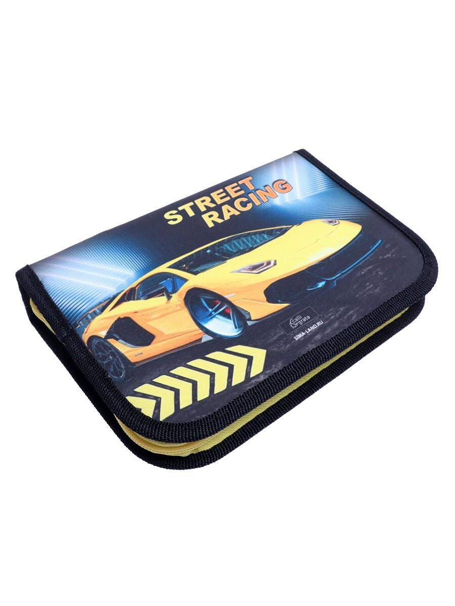 

Пенал школьный, 3 секции, 14×21×4 см, Желтый;черный;синий