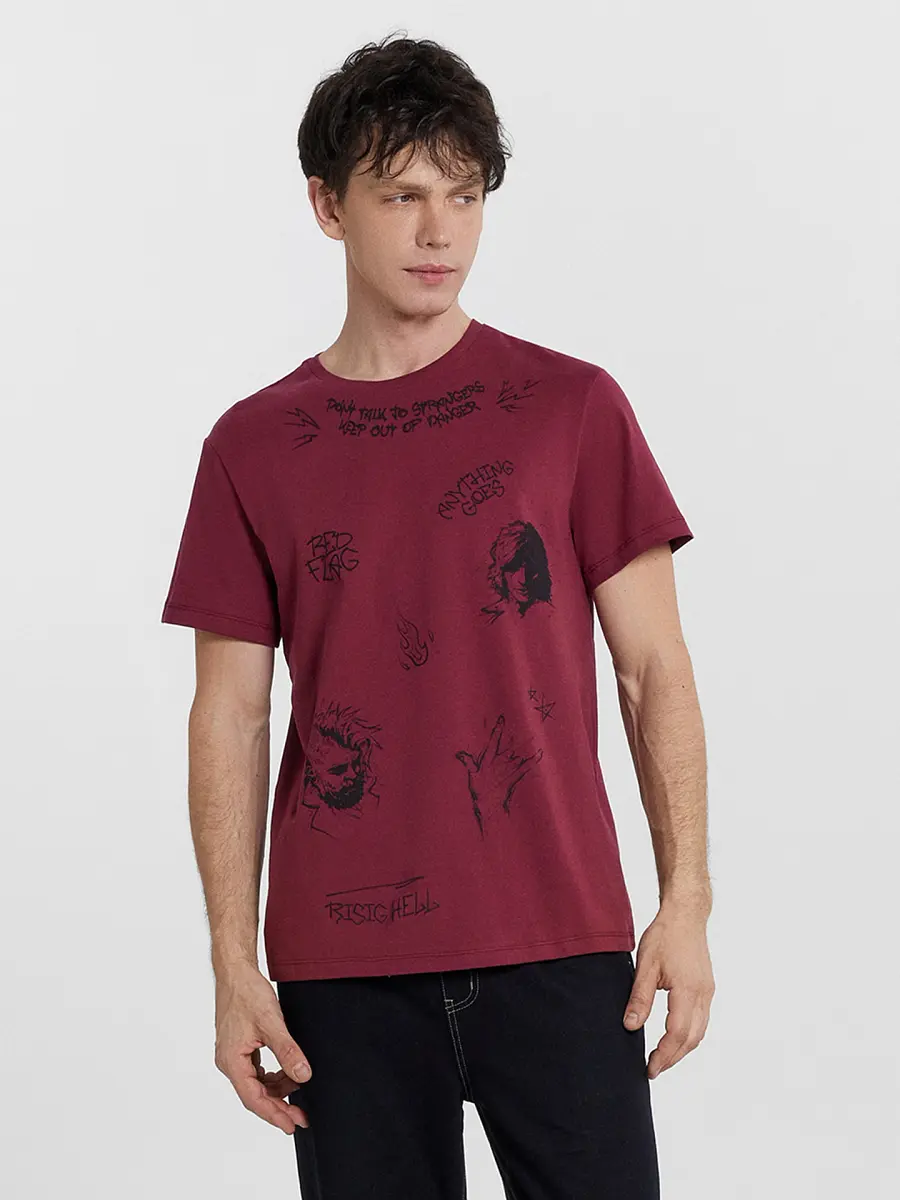 

Футболка мужская бордовая с принтом, Бирюзовый;бордо +печать