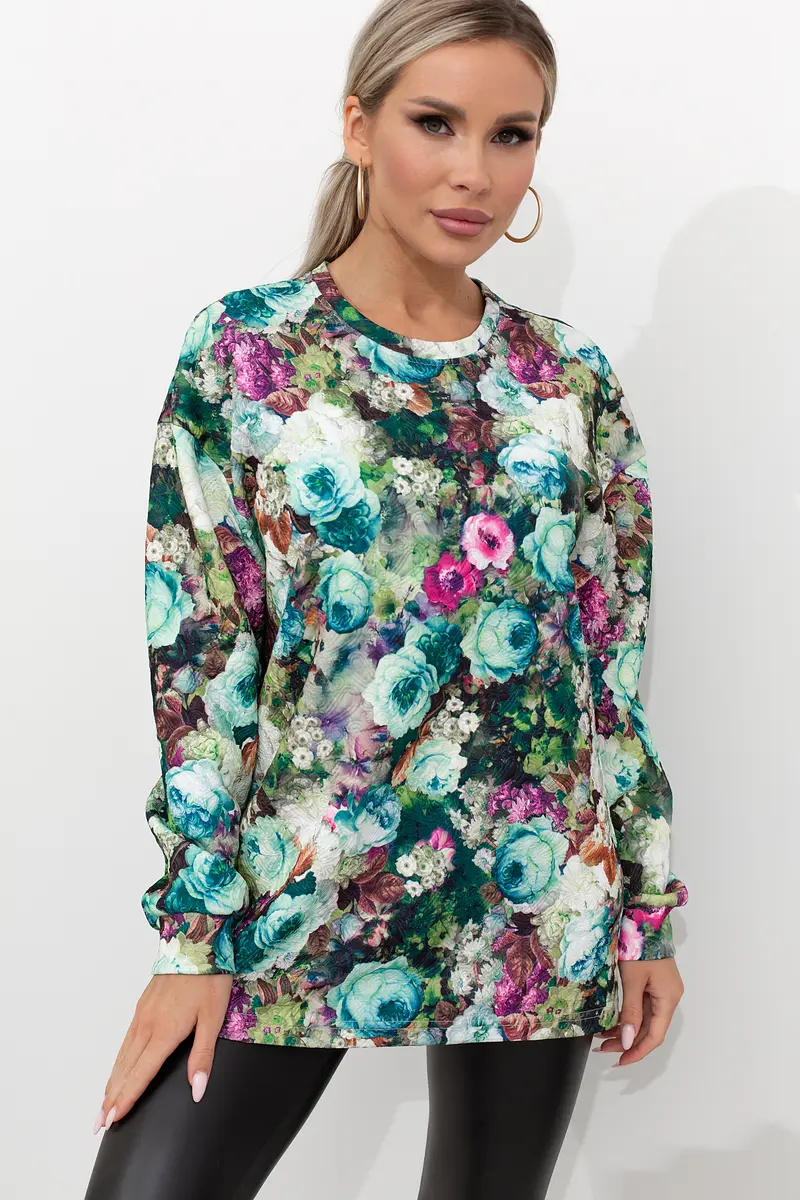 

Джемпер, Разноцветный;бирюзовые цветы