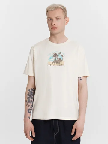 Футболка мужская бежевая с принтом и над