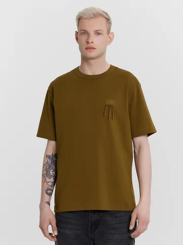 Футболка мужская хаки с вышивкой на груд