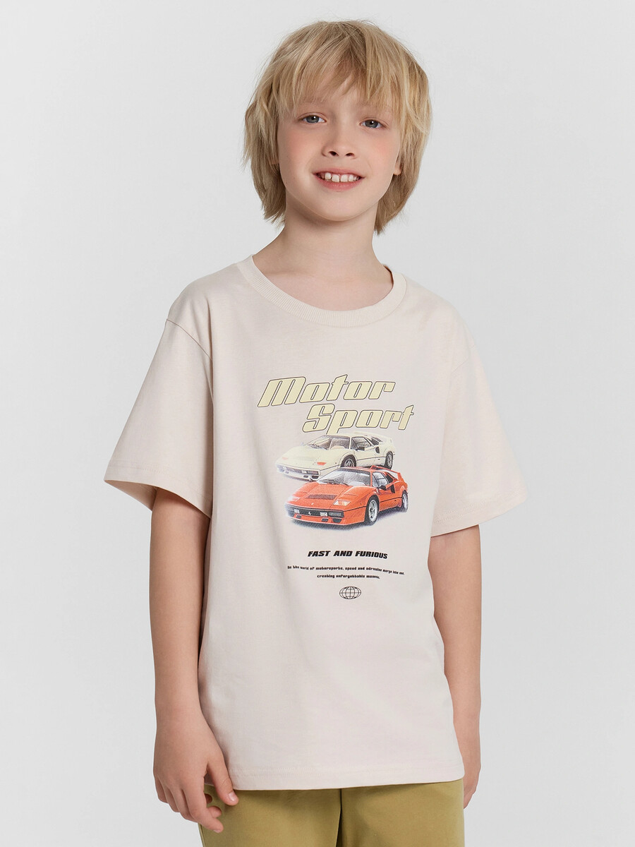 

Футболка для мальчиков, Бежевый;льняной +печать