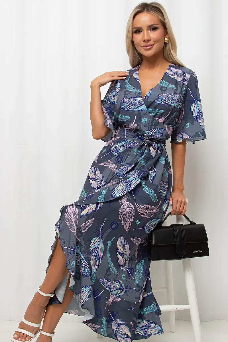 

Платье, Серый;серый/перья