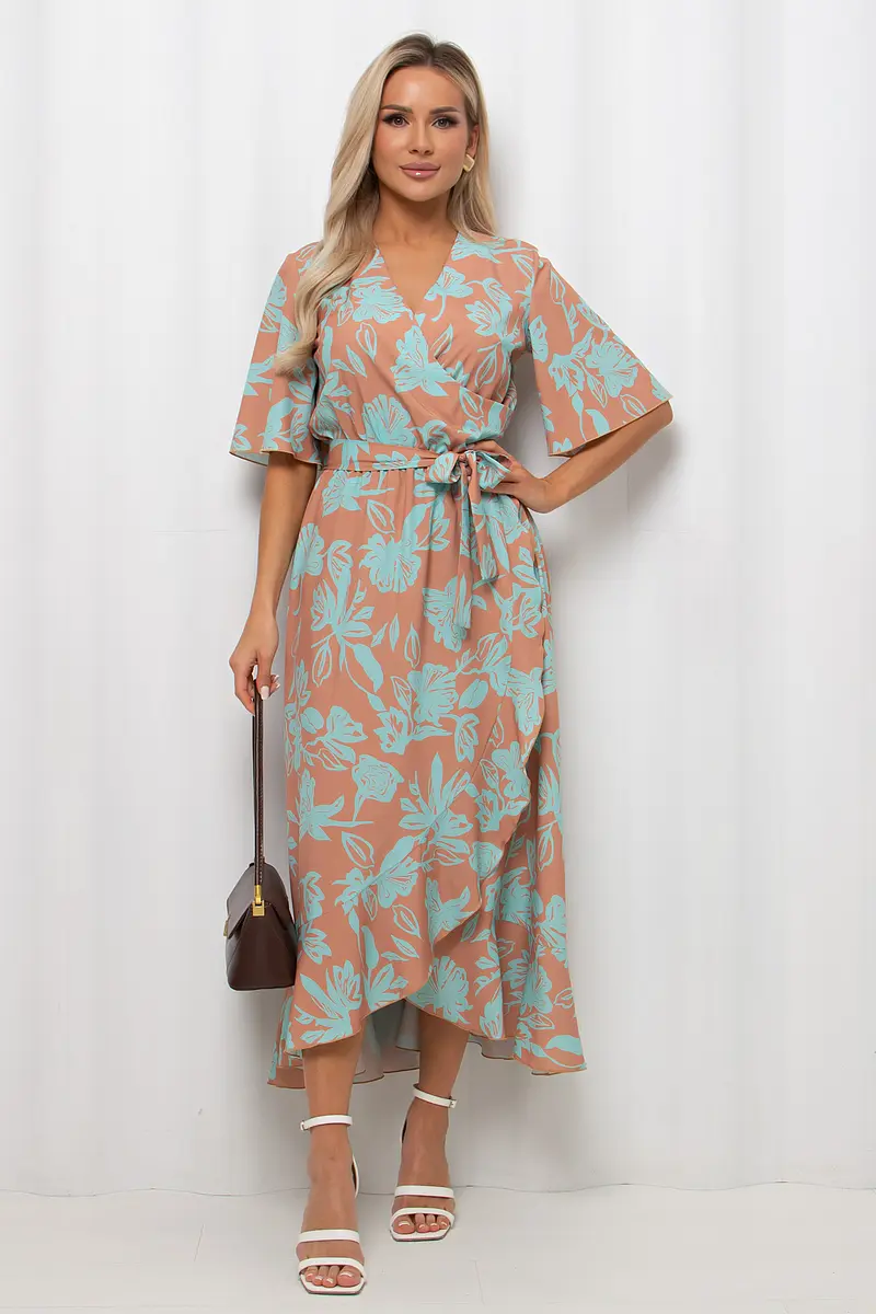 

Платье, Коричневый;охра/мятный